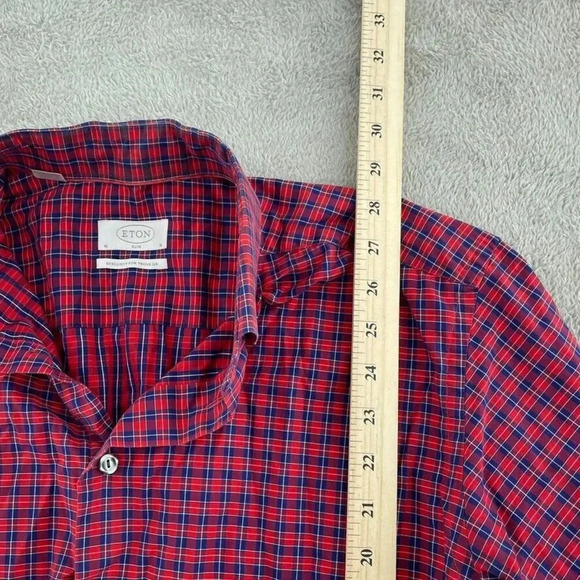 Eaton Plaid Slim fit Shirt Long Sleeve Button Down Mens 16 Blue Red 4202 - Picture 3 of 7